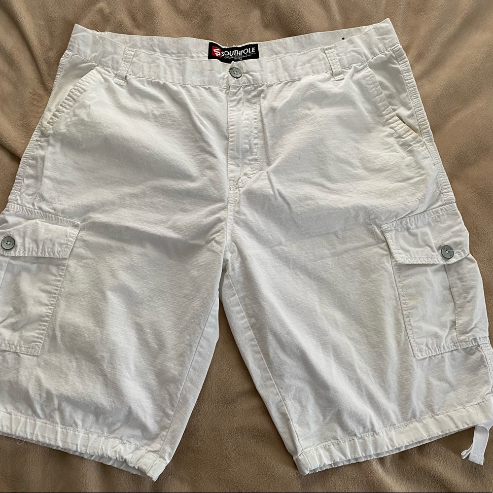 Mens White Cargo Shorts